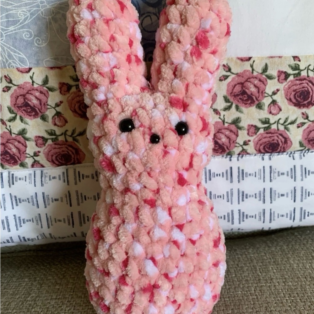 Cute Crochet Pink and White Peep Bunny Plush Handmade by Me